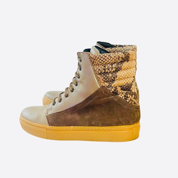 RENVY LEATHER TAUPE PADDED HI- TOPS - Picture 2 of 9